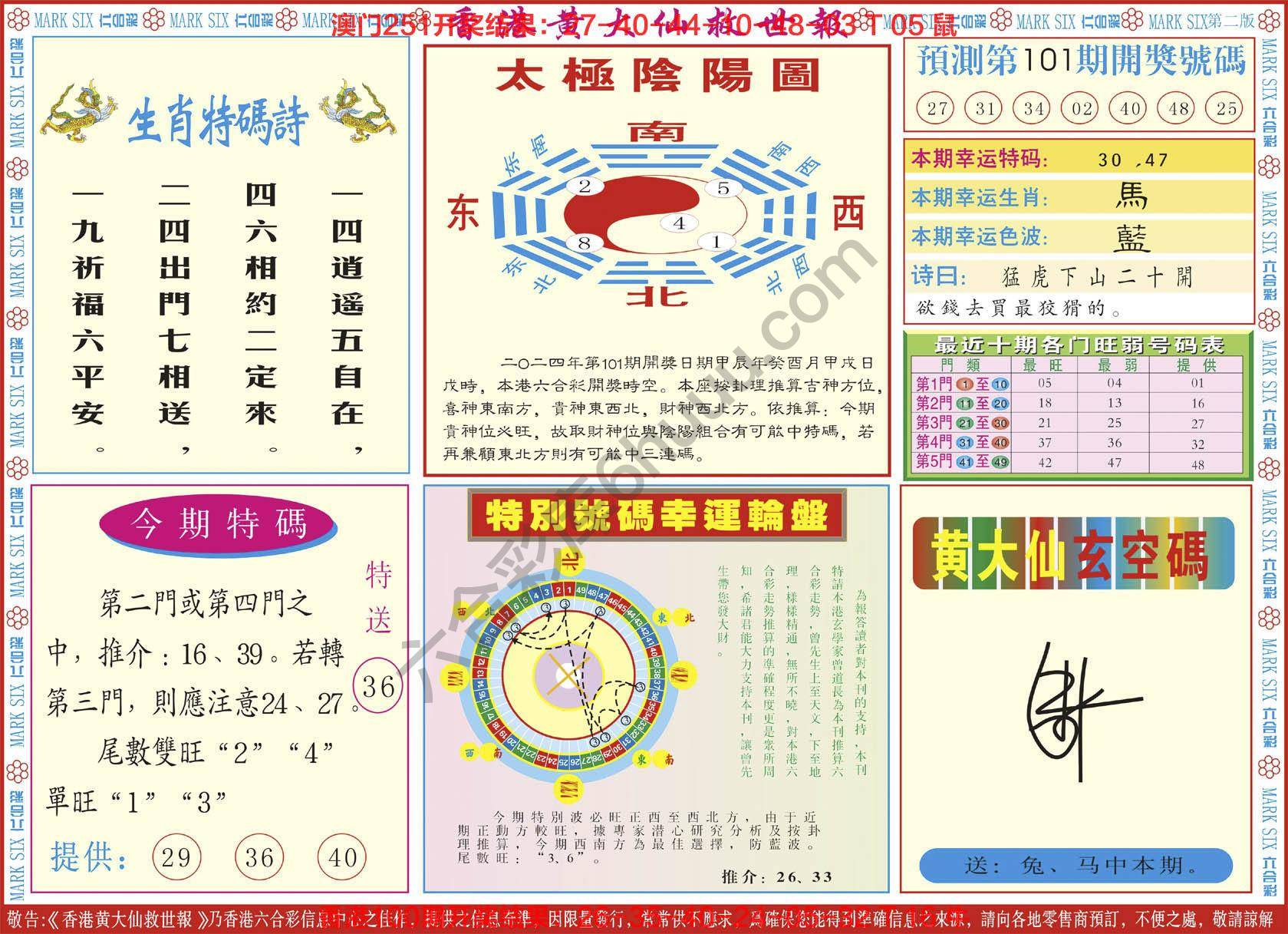 香港黄大仙救世报