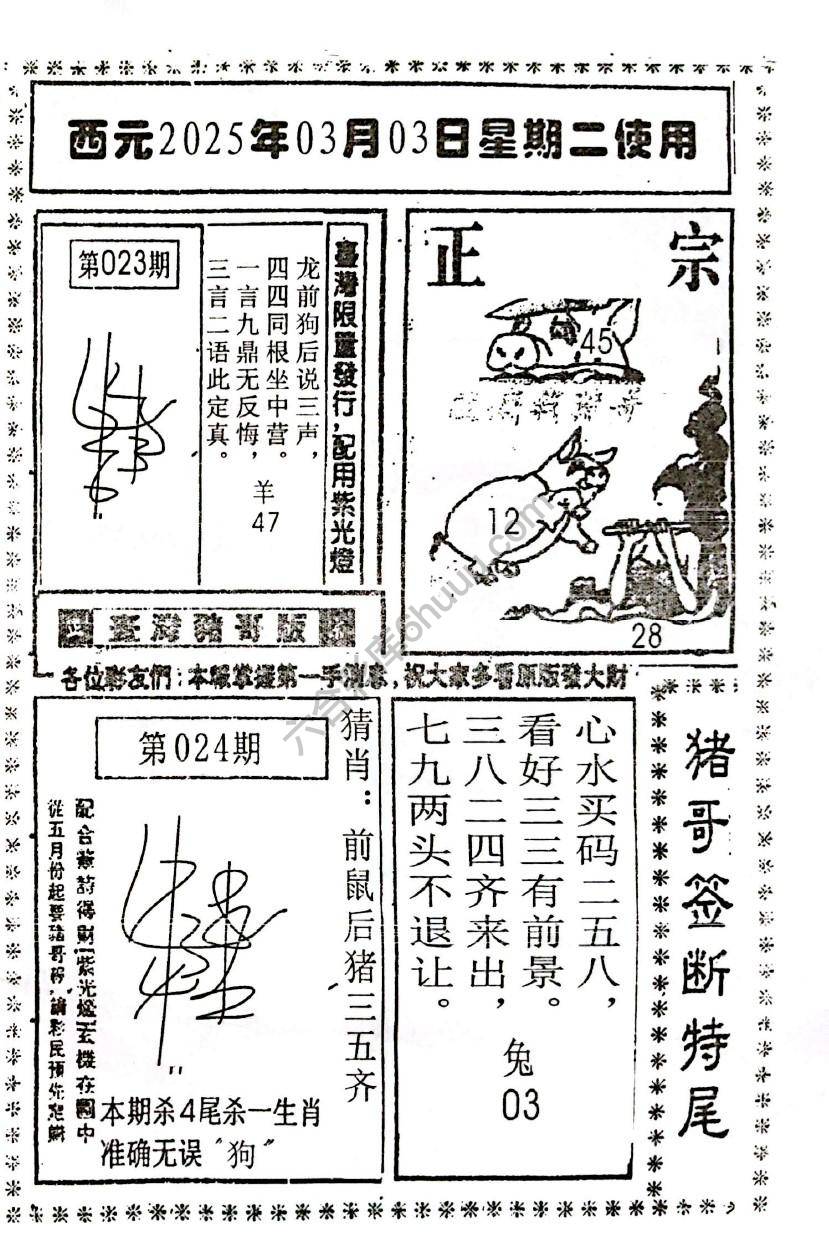 猪哥签断特尾