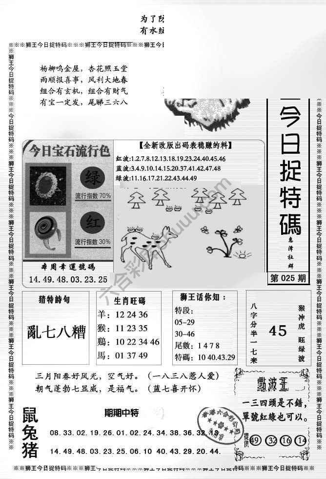 狮王今日抓特码