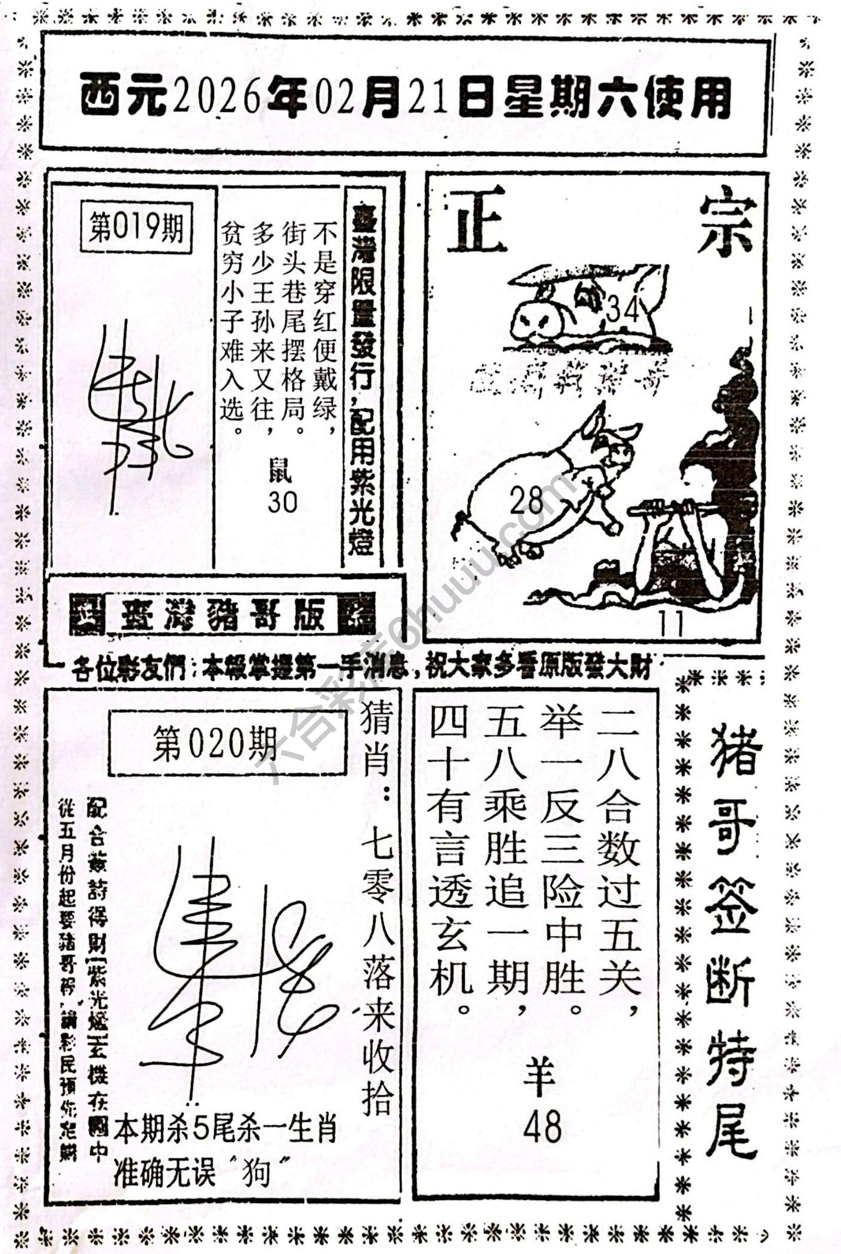 猪哥签断特尾
