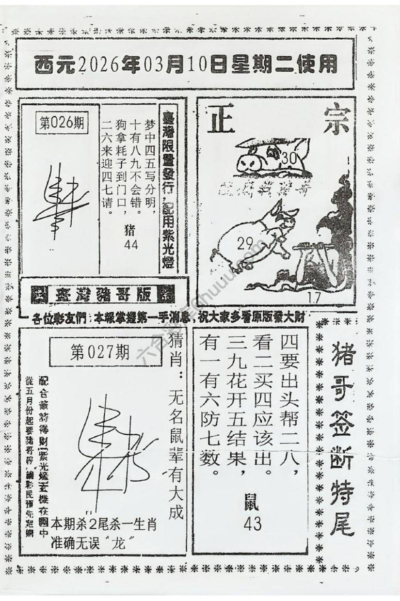 猪哥签断特尾