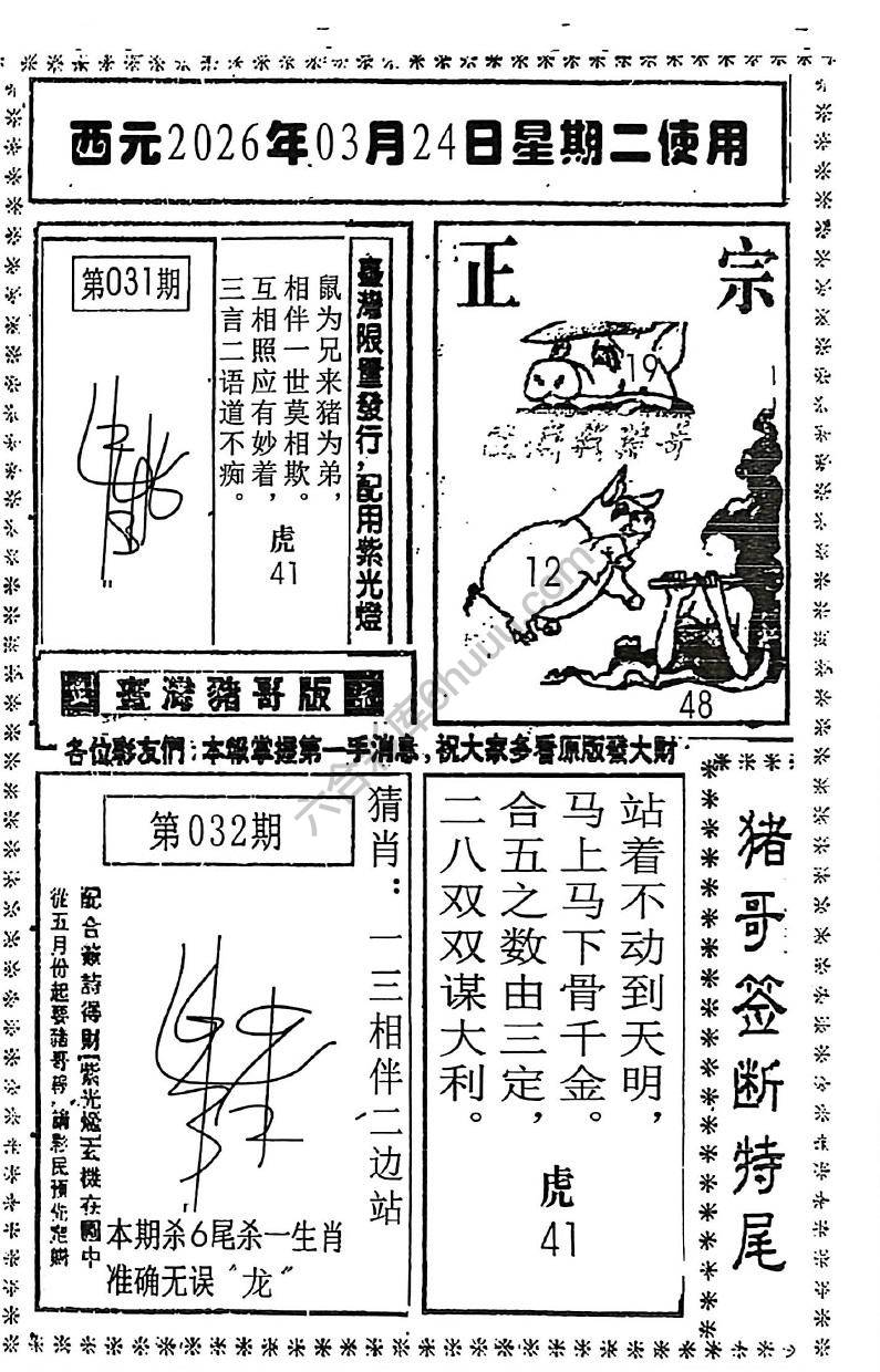 猪哥签断特尾