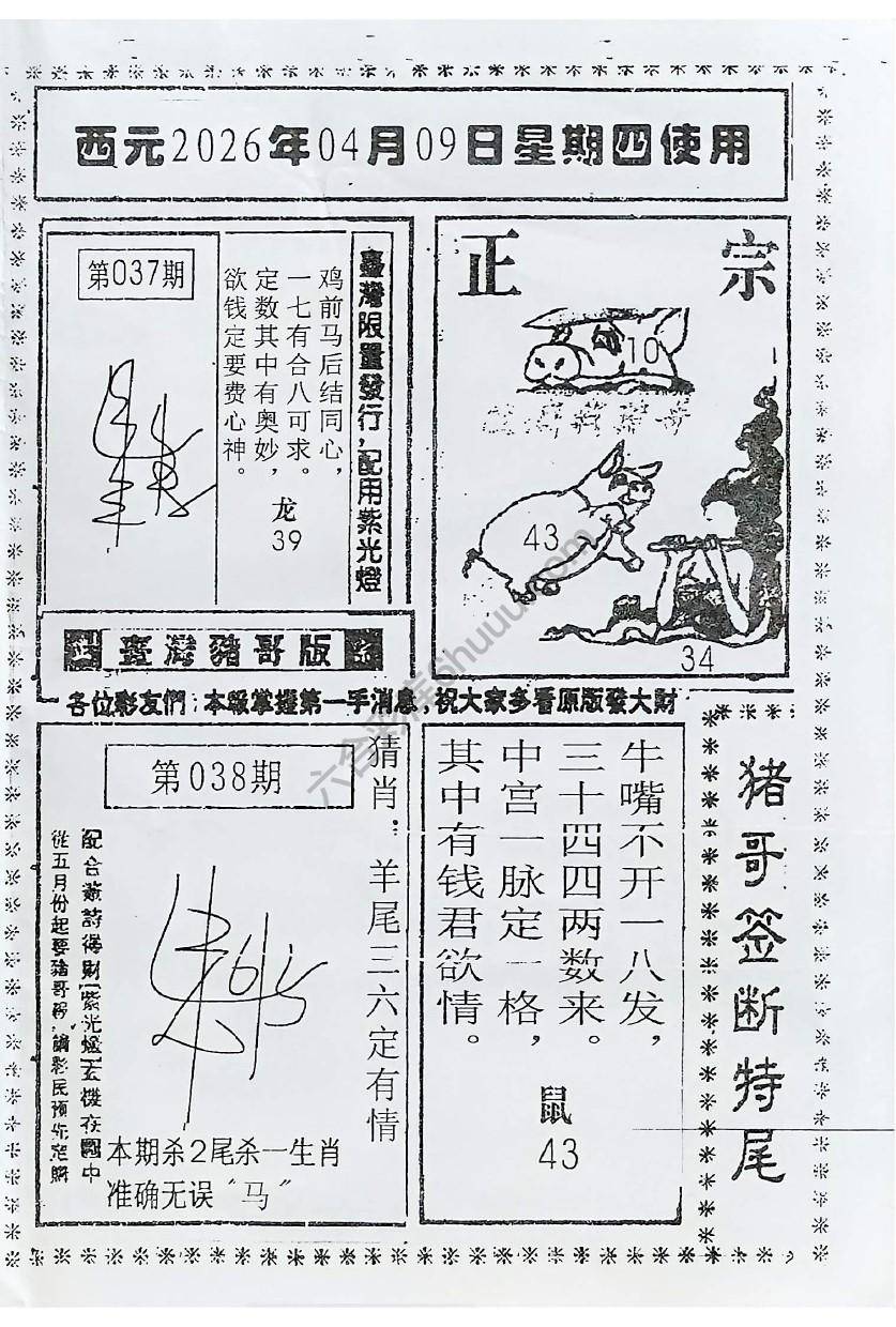猪哥签断特尾