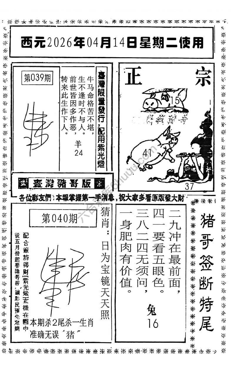 猪哥签断特尾
