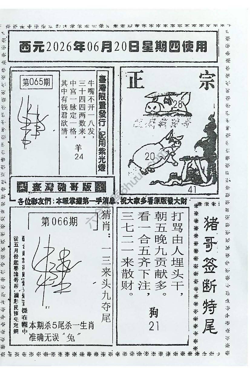 猪哥签断特尾
