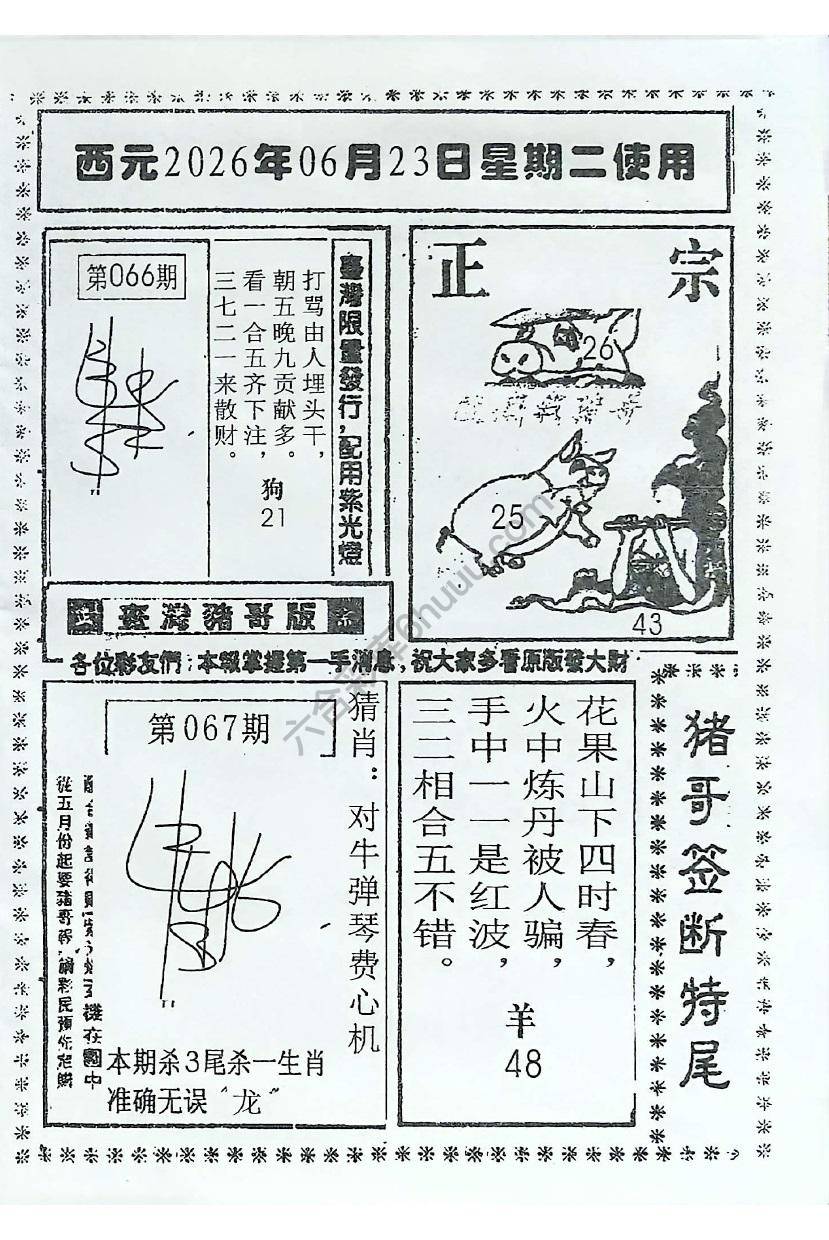 猪哥签断特尾